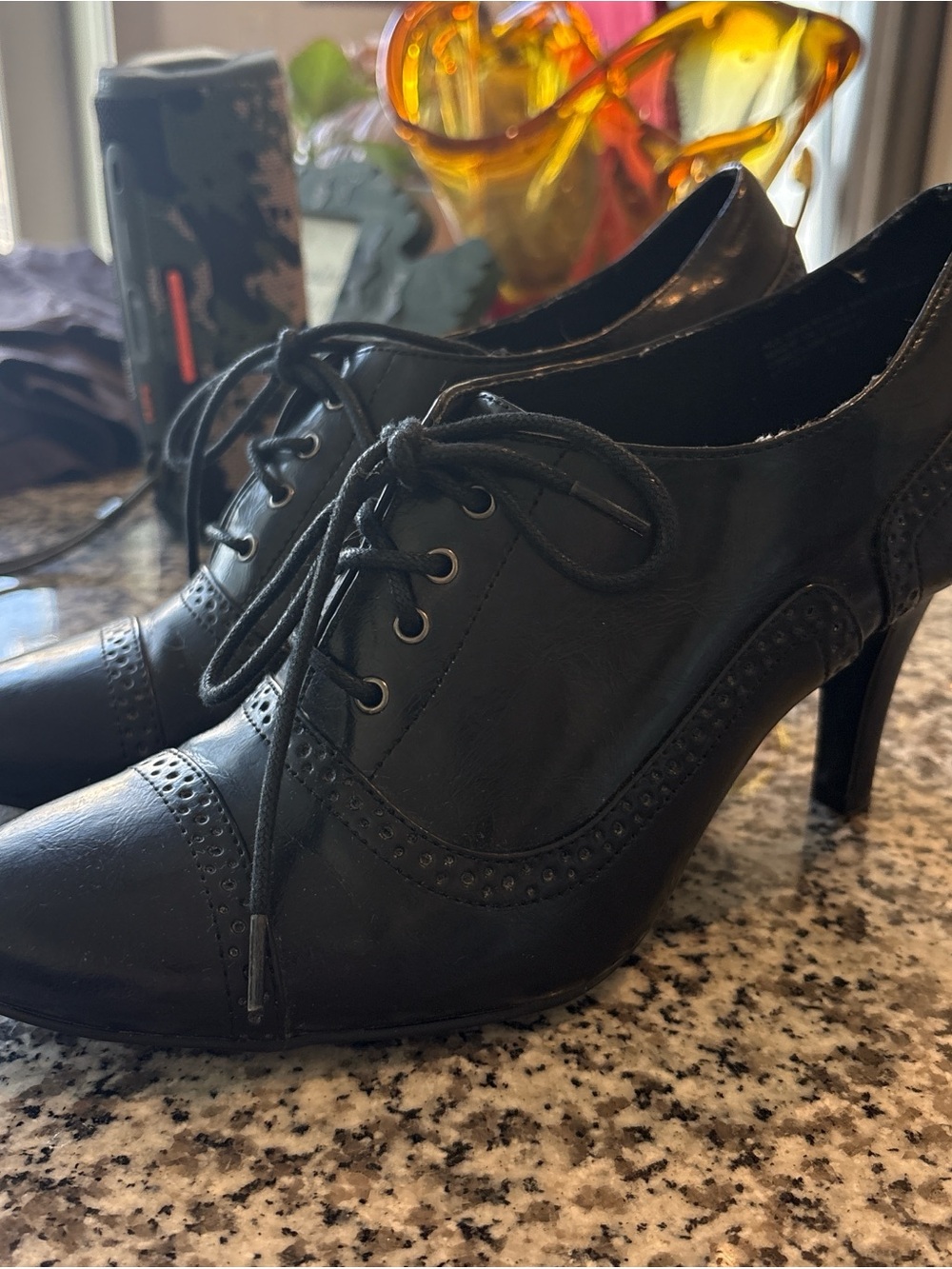Merona Black Lace-Up Ankle Booties with Brogue Detail